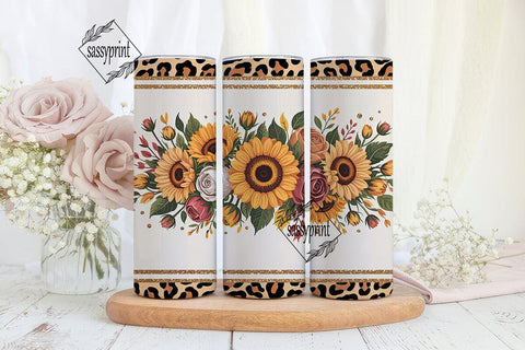 Fall Sunflower Leopard 20oz Tumbler Wrap Sublimation sassyprint 