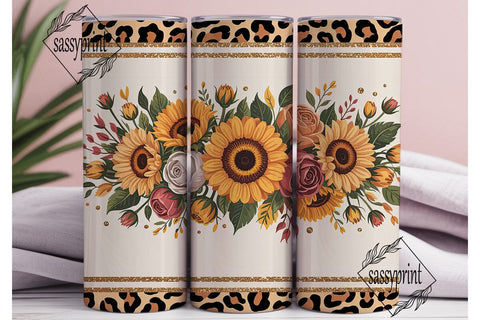 Fall Sunflower Leopard 20oz Tumbler Wrap Sublimation sassyprint 