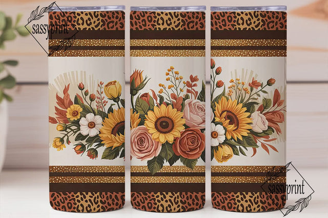 Fall Sunflower Leopard 20oz Tumbler Wrap Sublimation sassyprint 
