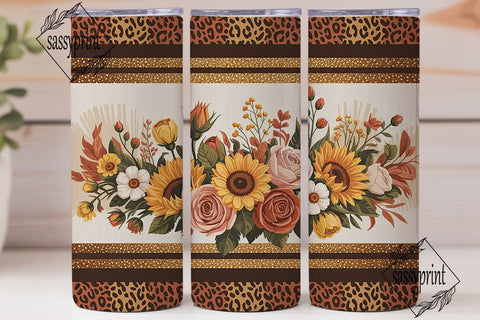 Fall Sunflower Leopard 20oz Tumbler Wrap Sublimation sassyprint 