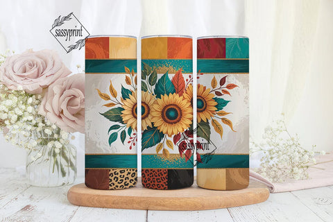 Fall Sunflower Leopard 20oz Tumbler Wrap Sublimation sassyprint 