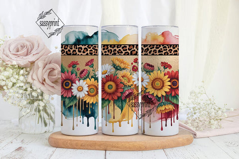 Fall Sunflower Leopard 20oz Tumbler Wrap Sublimation sassyprint 