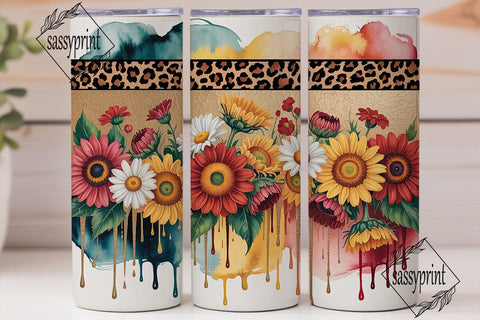 Fall Sunflower Leopard 20oz Tumbler Wrap Sublimation sassyprint 
