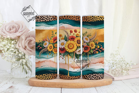 Fall Sunflower Leopard 20oz Tumbler Wrap Sublimation sassyprint 