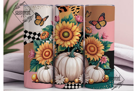 Fall Sunflower & Pumpkin 20oz Tumbler Sublimation sassyprint 