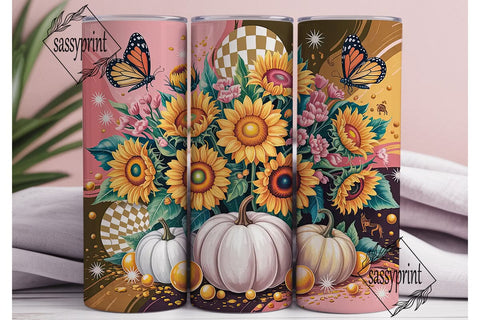 Fall Sunflower & Pumpkin 20oz Tumbler Sublimation sassyprint 