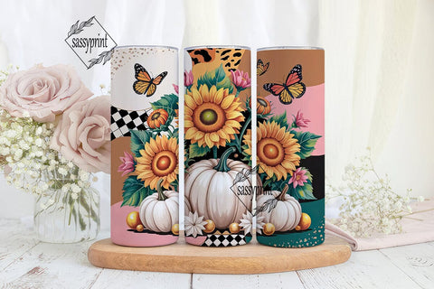 Fall Sunflower & Pumpkin 20oz Tumbler Sublimation sassyprint 