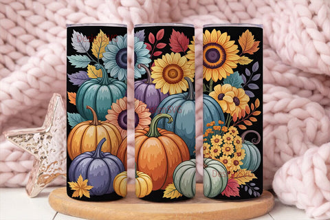 Fall Sunflower Pumpkin 20oz Tumbler Wrap Sublimation DesignSVG 