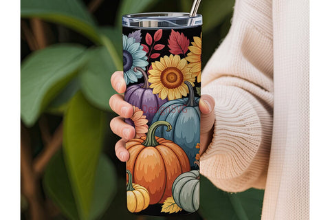 Fall Sunflower Pumpkin 20oz Tumbler Wrap Sublimation DesignSVG 