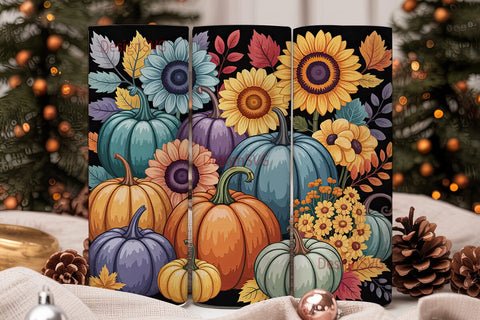 Fall Sunflower Pumpkin 20oz Tumbler Wrap Sublimation DesignSVG 