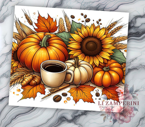 Fall Sunflowers 20oz Tumbler Wrap PNG, Autumn Sunflower Tumbler Png, Straight & Tapered Tumbler Wrap, Instant Digital Download Sublimation Li Zamperini 
