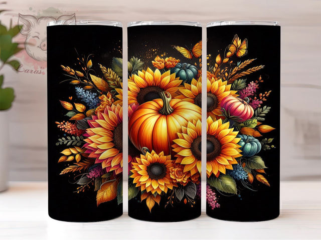 Fall Sunflowers and Pumpkins 20oz Tumbler Png, Straight & Tapered Tumbler Png, Fall Sunflowers Tumbler Png, Digital Download PNG Sublimation Lara' s Designs 