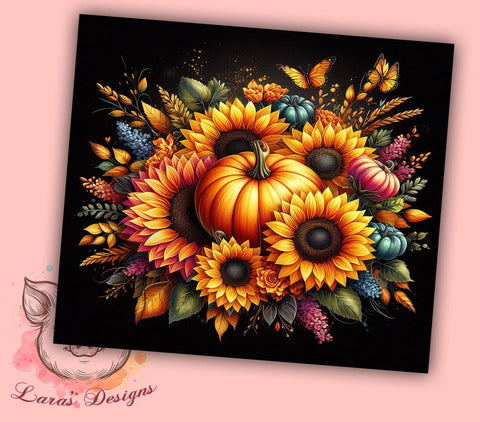 Fall Sunflowers and Pumpkins 20oz Tumbler Png, Straight & Tapered Tumbler Png, Fall Sunflowers Tumbler Png, Digital Download PNG Sublimation Lara' s Designs 