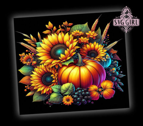 Fall Sunflowers and Pumpkins 20oz Tumbler Wrap Sublimation Design, Straight Tapered Tumbler Wrap, Fall Vibes Tumbler Png, Instant Digital Download Sublimation SvggirlplusArt 