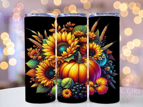 Fall Sunflowers and Pumpkins 20oz Tumbler Wrap Sublimation Design, Straight Tapered Tumbler Wrap, Fall Vibes Tumbler Png, Instant Digital Download Sublimation SvggirlplusArt 
