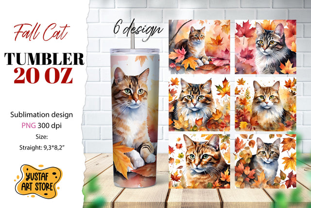 Fall tumbler bundle. Fall Cat sublimation 6 design Sublimation Yustaf Art Store 