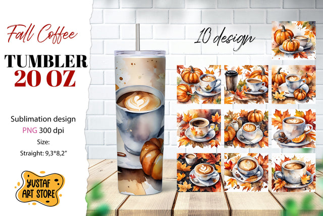 Fall tumbler bundle. Fall Coffee sublimation 10 design Sublimation Yustaf Art Store 