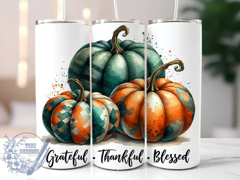 Fall Tumbler, Grateful Thankful Blessed, Autumn Decor, 20oz Tumbler, Thanksgiving Gift, Seasonal Mug, Sublimation Design, Happy Fall Y'all Sublimation ToriDesigns 