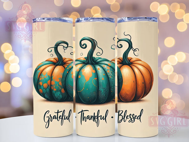 Fall Tumbler, Grateful Thankful Blessed, Autumn Drinkware, 20oz Sublimation, PNG Design, Thanksgiving Gift, Harvest Decor, Seasonal Tumbler Sublimation SvggirlplusArt 