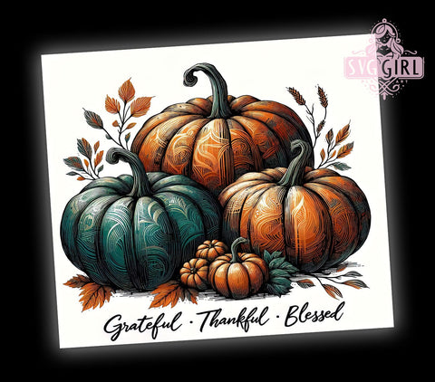 Fall Tumbler, Grateful Thankful Blessed, Autumn Drinkware, 20oz Sublimation, PNG Design, Thanksgiving Gift, Harvest Decor, Seasonal Tumbler Sublimation SvggirlplusArt 