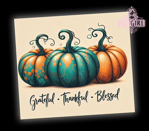 Fall Tumbler, Grateful Thankful Blessed, Autumn Drinkware, 20oz Sublimation, PNG Design, Thanksgiving Gift, Harvest Decor, Seasonal Tumbler Sublimation SvggirlplusArt 