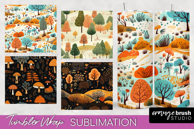 Fall Tumbler Wrap - Autumn Forest Tumbler Sublimation Sublimation OrangeBrushStudio 