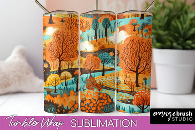 Fall Tumbler Wrap - Autumn Forest Tumbler Sublimation Sublimation OrangeBrushStudio 
