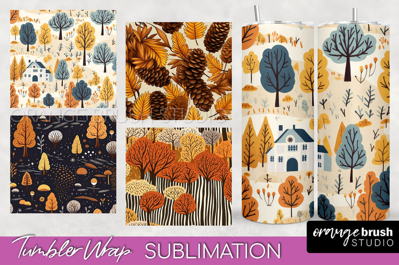 Fall Tumbler Wrap - Autumn Forest Tumbler Sublimation Sublimation OrangeBrushStudio 