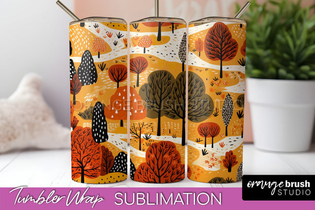 Fall Tumbler Wrap - Autumn Forest Tumbler Sublimation Sublimation OrangeBrushStudio 
