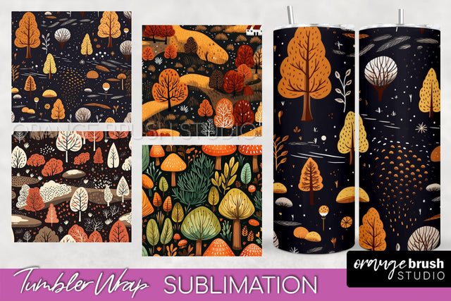 Fall Tumbler Wrap - Autumn Forest Tumbler Sublimation Sublimation OrangeBrushStudio 