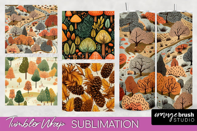 Fall Tumbler Wrap - Autumn Forest Tumbler Sublimation Sublimation OrangeBrushStudio 