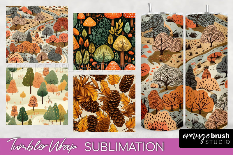 Fall Tumbler Wrap - Autumn Forest Tumbler Sublimation Sublimation OrangeBrushStudio 