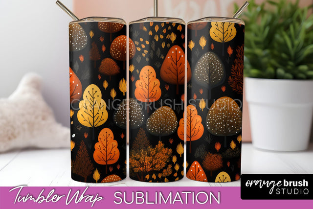 Fall Tumbler Wrap - Autumn Forest Tumbler Sublimation Sublimation OrangeBrushStudio 