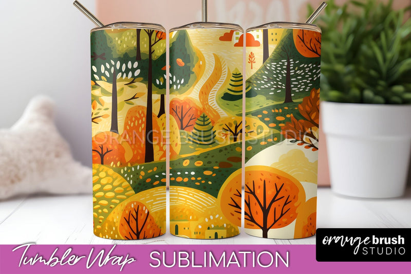 Fall Tumbler Wrap - Autumn Forest Tumbler Sublimation Sublimation OrangeBrushStudio 