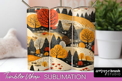 Fall Tumbler Wrap - Autumn Forest Tumbler Sublimation Sublimation OrangeBrushStudio 