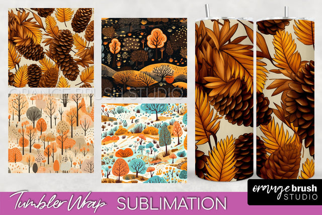Fall Tumbler Wrap - Autumn Forest Tumbler Sublimation Sublimation OrangeBrushStudio 