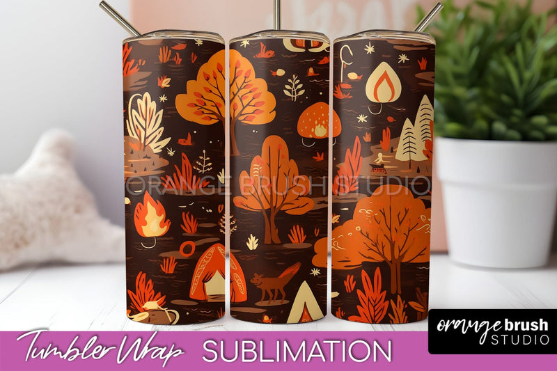 Fall Tumbler Wrap - Autumn Forest Tumbler Sublimation Sublimation OrangeBrushStudio 