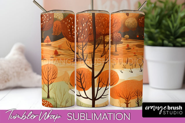 Fall Tumbler Wrap - Autumn Forest Tumbler Sublimation Sublimation OrangeBrushStudio 