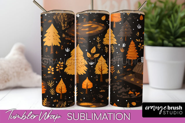 Fall Tumbler Wrap - Autumn Forest Tumbler Sublimation Sublimation OrangeBrushStudio 