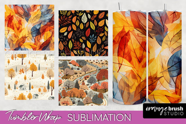 Fall Tumbler Wrap - Autumn Forest Tumbler Sublimation Sublimation OrangeBrushStudio 
