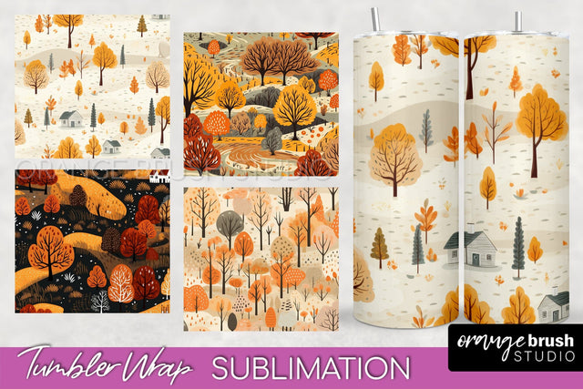 Fall Tumbler Wrap - Autumn Forest Tumbler Sublimation Sublimation OrangeBrushStudio 