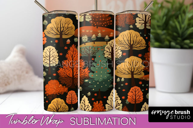 Fall Tumbler Wrap - Autumn Forest Tumbler Sublimation Sublimation OrangeBrushStudio 
