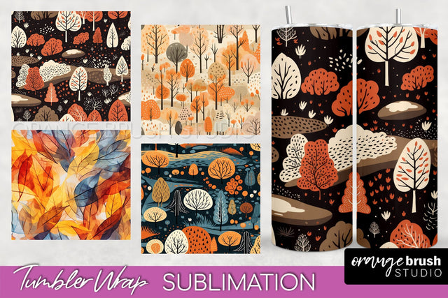 Fall Tumbler Wrap - Autumn Forest Tumbler Sublimation Sublimation OrangeBrushStudio 