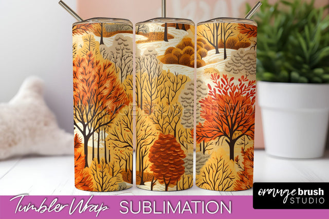 Fall Tumbler Wrap - Autumn Forest Tumbler Sublimation Sublimation OrangeBrushStudio 