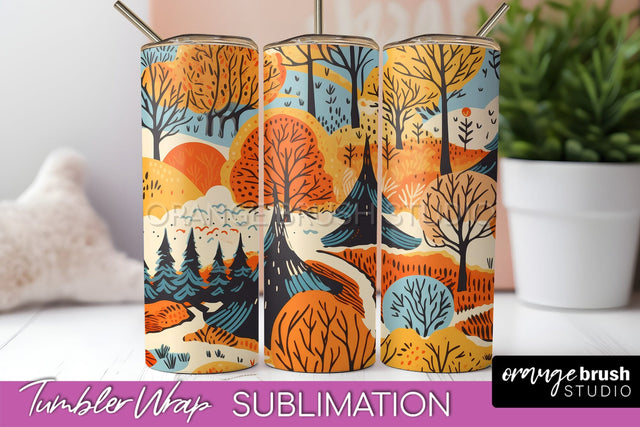 Fall Tumbler Wrap - Autumn Forest Tumbler Sublimation Sublimation OrangeBrushStudio 