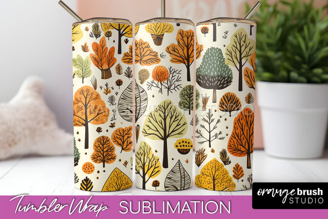 Fall Tumbler Wrap - Autumn Forest Tumbler Sublimation Sublimation OrangeBrushStudio 