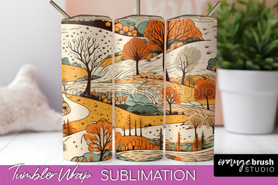 Fall Tumbler Wrap - Autumn Forest Tumbler Sublimation Sublimation OrangeBrushStudio 