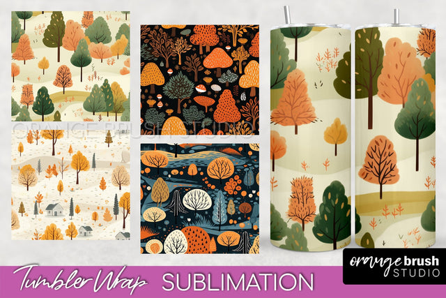 Fall Tumbler Wrap - Autumn Forest Tumbler Sublimation Sublimation OrangeBrushStudio 