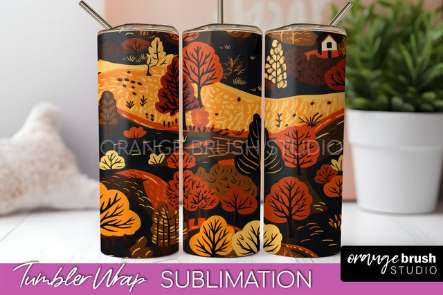 Fall Tumbler Wrap - Autumn Forest Tumbler Sublimation Sublimation OrangeBrushStudio 
