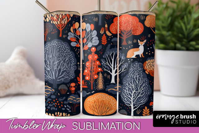 Fall Tumbler Wrap - Autumn Forest Tumbler Sublimation Sublimation OrangeBrushStudio 